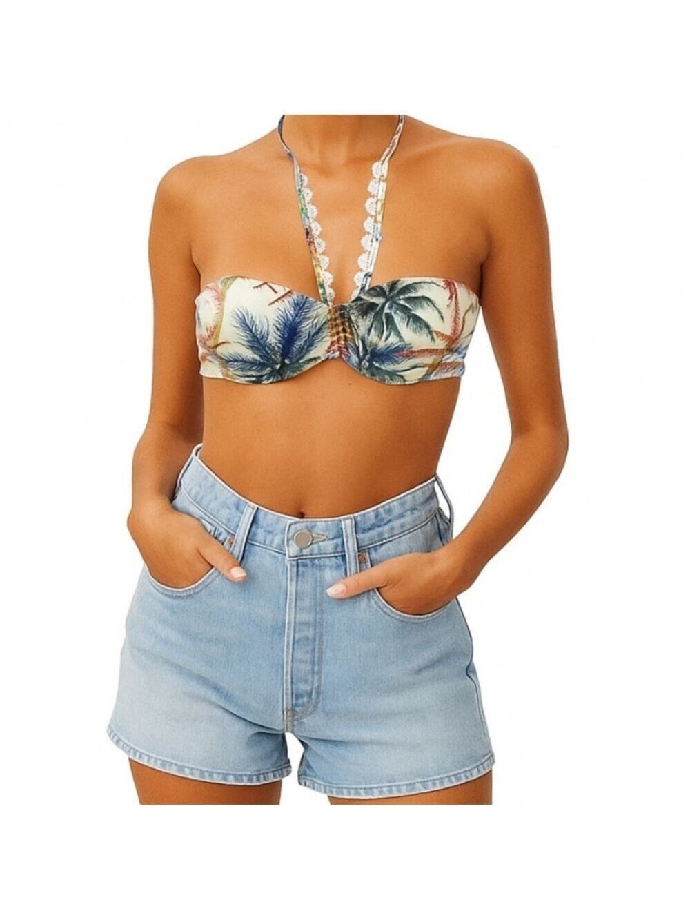 Everyday Sunday Montreal beige palm print underwire balconette bikini M